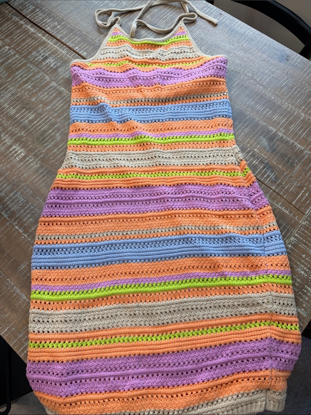 House of Harlow 1960 Multicolor Crochet Stripe Halter Midi Dress